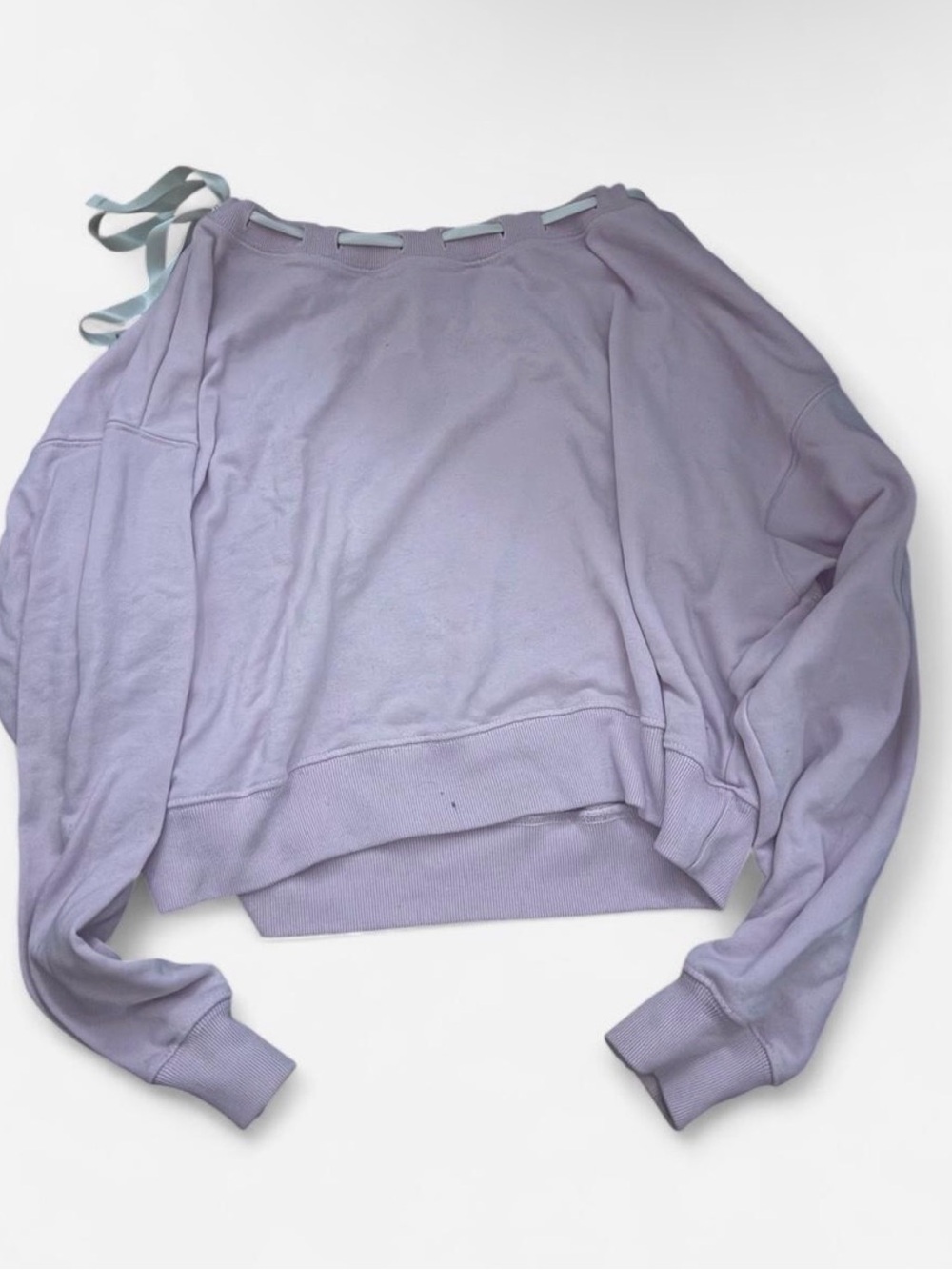 Pink Off-Shoulder Ribbon Sweatshirt